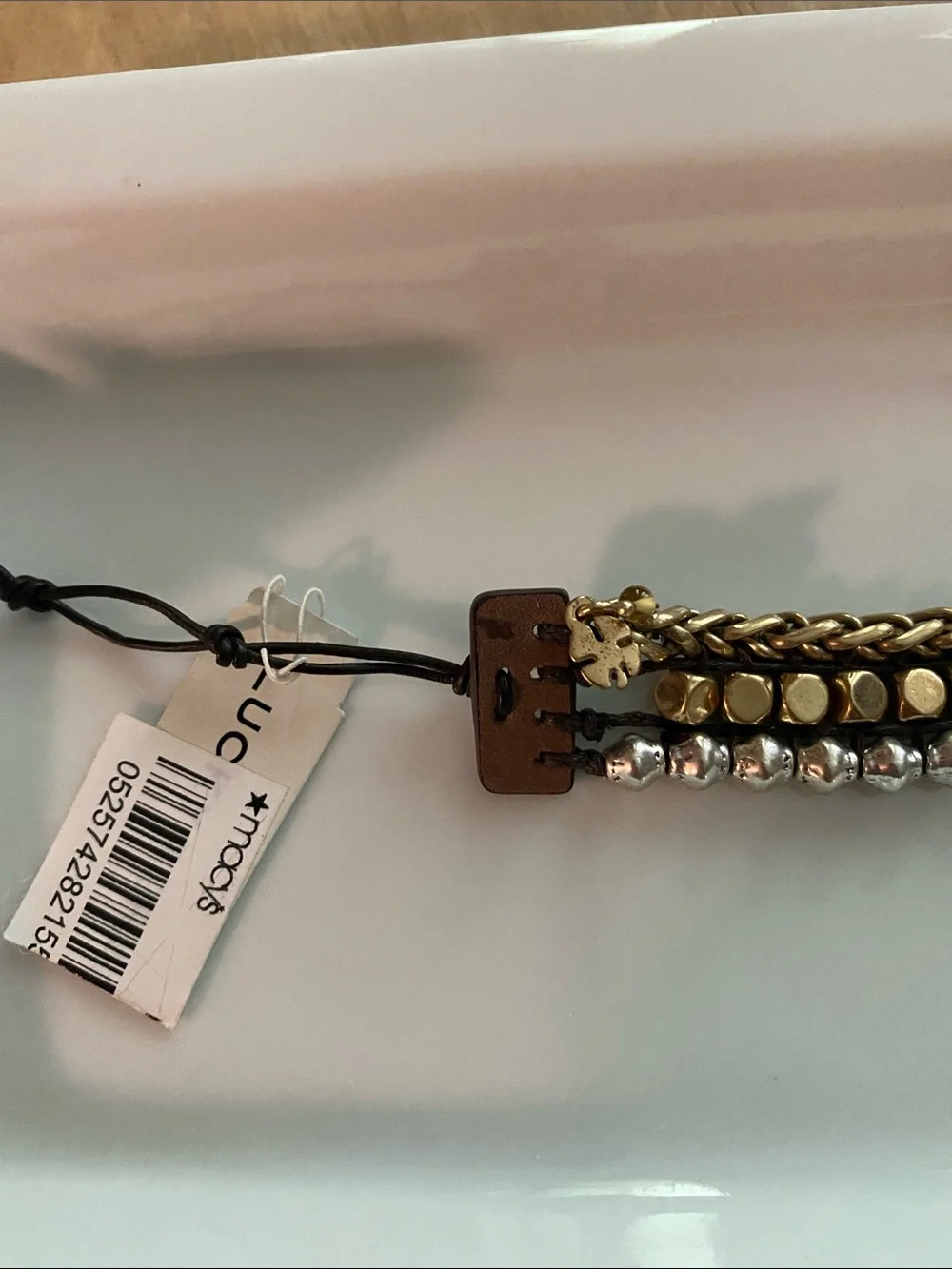 Lucky Brand Gold, Silver & White Braided Multi-Row Bracelet